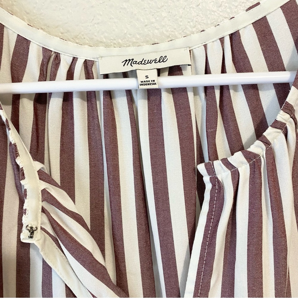 Madewell Stanza Ruffle Hem Top Small Striped Short Sleeve Peplum Preppy Cottage - Picture 9 of 12